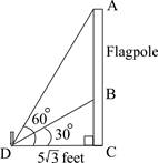 Two ropes, AD and BD, are tied to a peg on the ground at point D. The other ends of the ropes are tied to points A and B on a f