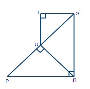 Triangle SRP has measure of angle SRP equal to 90 degrees. Q is a point on the hypotenuse SP such that the segment QR is perpen
