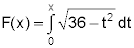 f of x equals the integral from 0 to x of the square root of the quantity 36 minus t squared dt