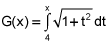 G of x equals the integral from 4 to x of the square root of the quantity 1 plus t squared, dt