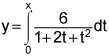 y equals the integral from 0 to x of 6 divided by the quantity 1 plus 2 times t plus t squared, dt