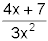 Quantity four x plus 7 divided by three x squared.
