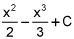 x squared over 2 minus x cubed over 3 plus C