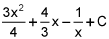 3 times x squared over 4 plus 4 times x over 3 minus 1 over x plus C
