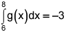 the integral from 6 to 8 of g of x, dx equals negative 3