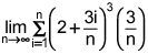 the limit as n goes to infinity of the summation from i equals 1 to n of the product of the 3rd power of the quantity 2 plus 3 times i over n and 3 over n