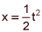x equals one half t squared