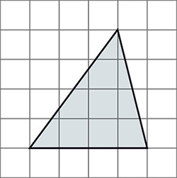 A coordinate grid is shown with a triangle.. The base is 4 units, and the height is 4 units.