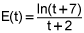 E of t equals the quotient of the natural log of the quantity t plus 7 and the quantity t plus 2