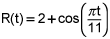 r of t equals 2 plus the cosine of the quantity pi times t divided by 11