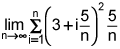  the limit as n goes to infinity of the summation from i equals 1 to n of the product of the quantity squared of 3 plus 5 times i over n and 5 over n 