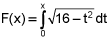 f of x equals the integral from 0 to x of the square root of the quantity 16 minus t squared