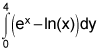the the integral from 0 to 4 of the difference between e to the x power and the natural log of x, dx