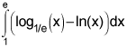 the integral from 1 to e of the quantity, the log base 1 over e of x minus the natural log of x, dx