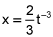 x equals negative two thirds times t to the negative 3 power