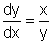 dy over dx equals x divided by y