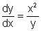 dy over dx equals x squared divided by y