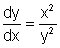 dy over dx equals x squared divided by y squared